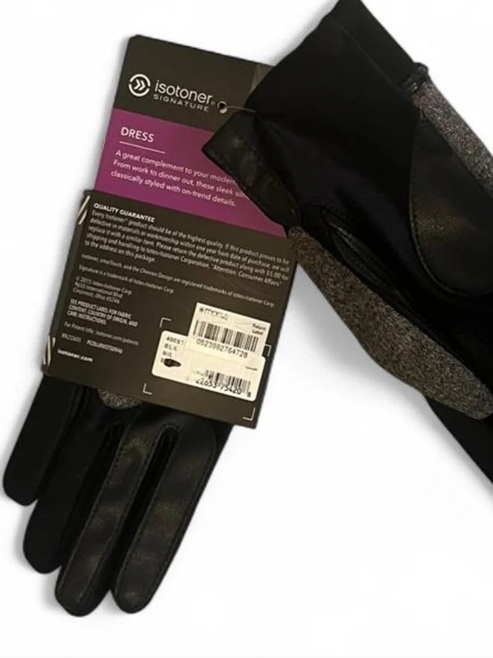 isotoner Women's SmartTouch Dress Gloves - Charcoal Gray with Black Cuffs